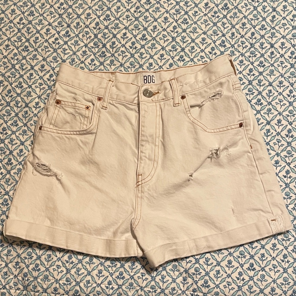 BDG White Distressed Mom Jean Shorts
